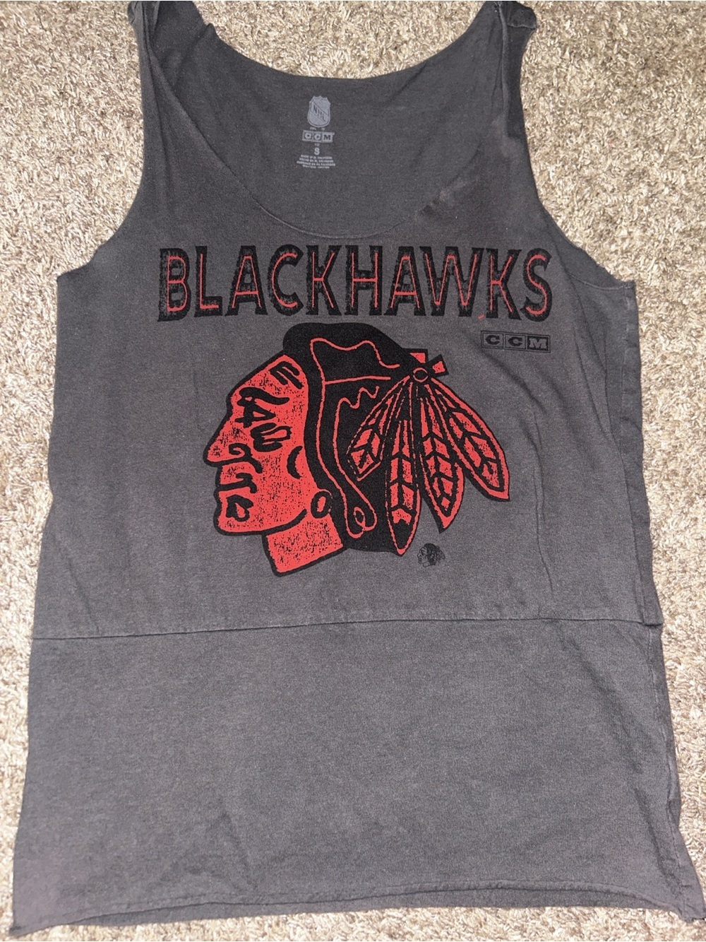 CCM Blackhawks Charcoal Gray Tank with Red Logo